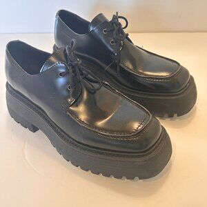 Nae Vegan Black Lace up Oxford Chunky Lug sole 37 7 square toe platform